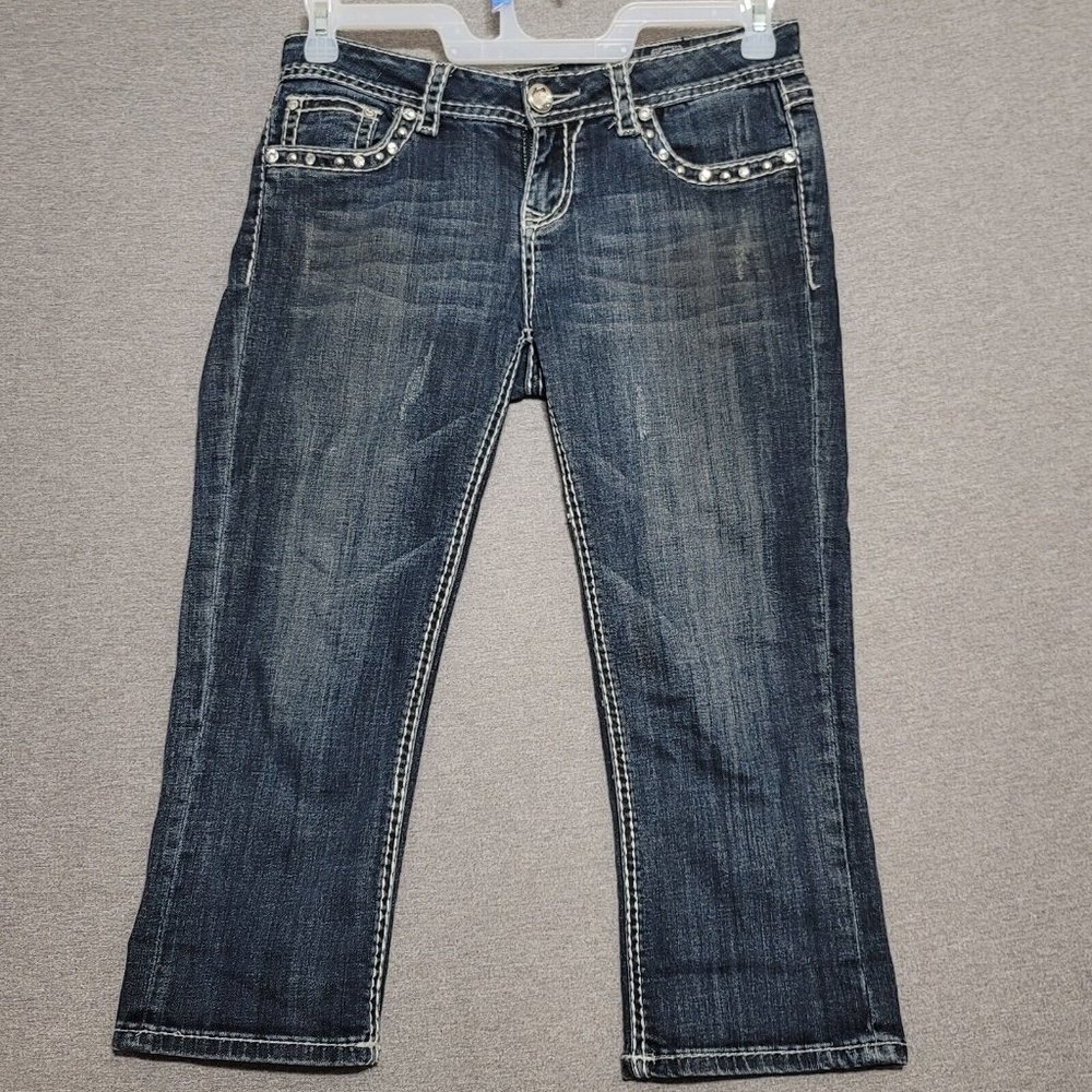 LA Idol Women's Capri Jeans Size 7 Embellished Dark Wash Denim